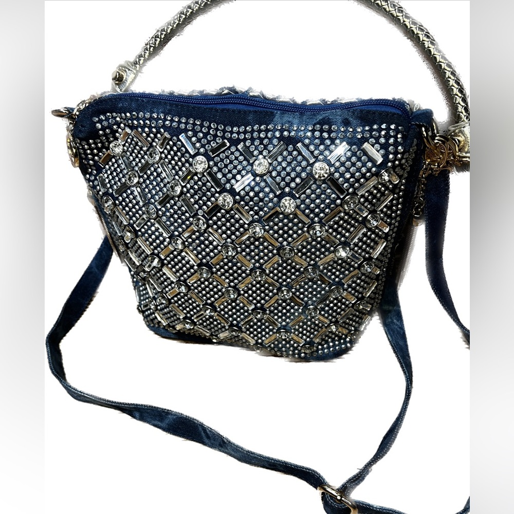 Denim & Rhinestone Handbag - Picture 2 of 14